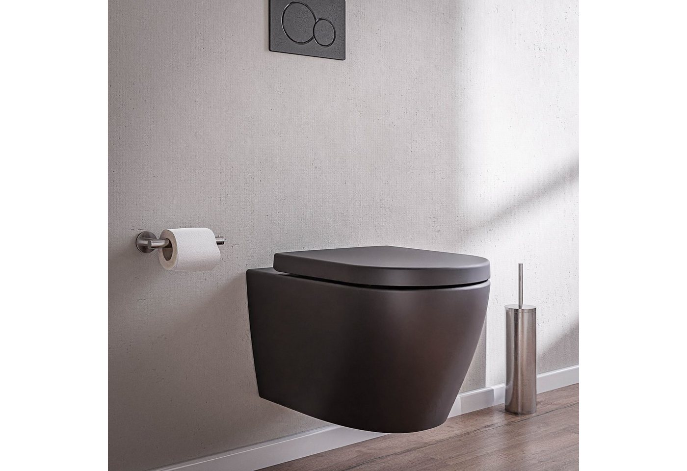 Bernstein Tiefspül-WC B-8030R, wandhängend mit WC-Sitz, Abgang waagerecht, Komplett-Set, Wand-WC / Hänge-WC / Schwarz Matt / Spülrandlos / Toilette von Bernstein