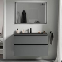 Bernstein - Unterschrank lavoa 100 cm mit Mineralguss Waschbecken bruxelles - Badmöbelfarbe Anthrazit matt, Griff Anthrazit matt, Waschbecken Schwarz von Bernstein