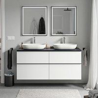 Bernstein - Unterschrank lavoa 140cm für Aufsatzwaschbecken Badmöbel: Weiß matt, Metallgriff: Schwarz matt, Waschtischplatte: Mitternachtsblau matt von Bernstein