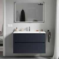 Bernstein - Unterschrank vireo 80cm mit Mineralguss Waschbecken bruxelles Badmöbel: Mitternachtsblau matt, Waschbecken: Weiß matt mit Hahnloch von Bernstein