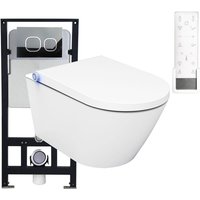 WC-Komplettpaket 16 Bernstein Dusch-WC Pro+ 1102 Weiß glänzend mit Vorwandelement G3004A und Betätigungsplatte Modell weiß Glas von Bernstein