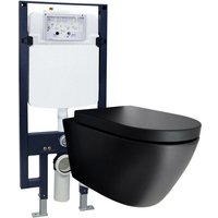 WC-Komplettpaket Bernstein 42 B-8030R Schwarz matt mit Soft-Close Sitz Vorwandelement G3008 Betätigungsplatte Weiß Glas von Bernstein