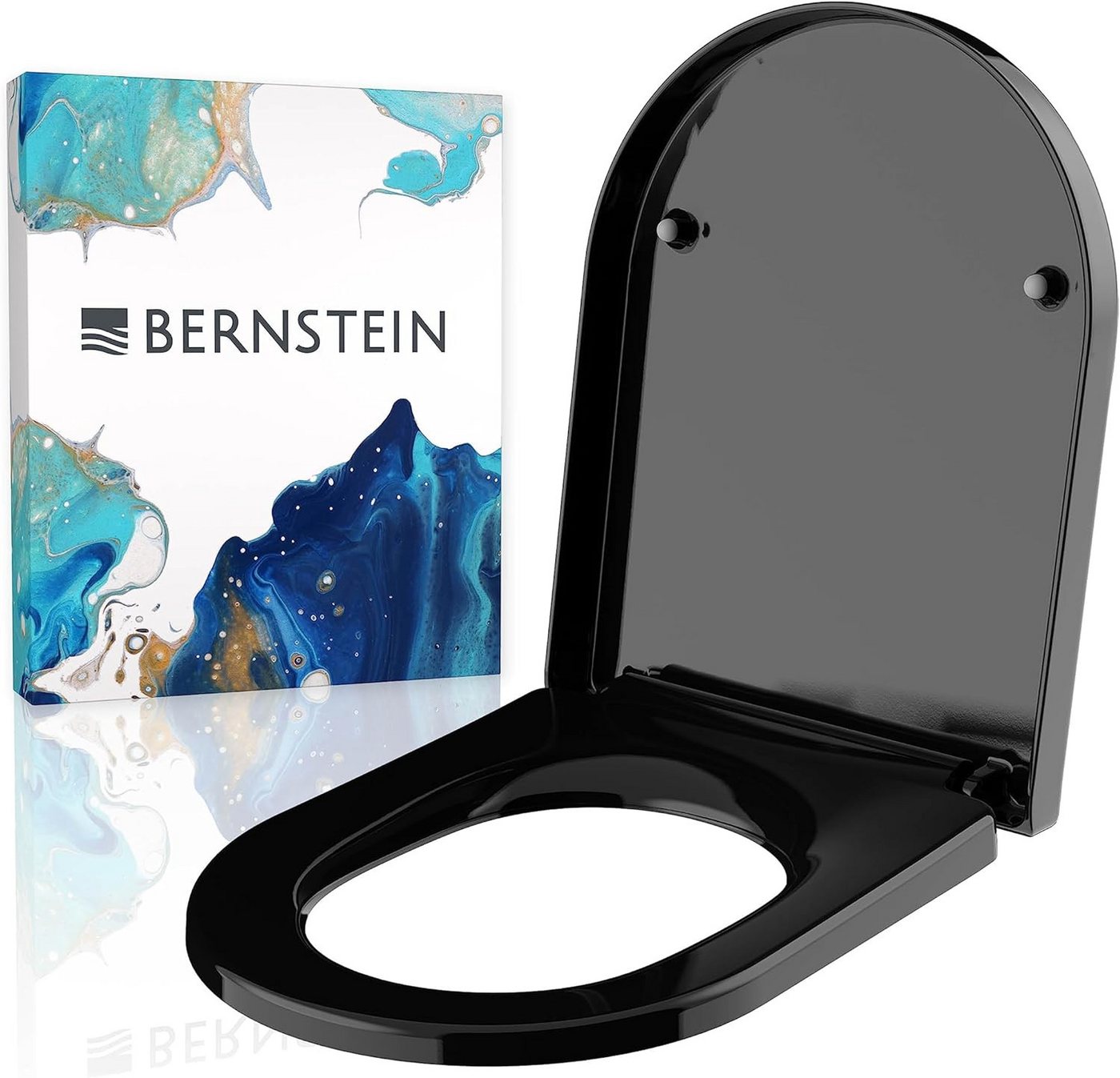 Bernstein WC-Sitz U1002 (Komplett-Set, inkl. Befestigungsmaterial), schwarz / D-Form / Absenkautomatik / aus Duroplast / abnehmbar von Bernstein