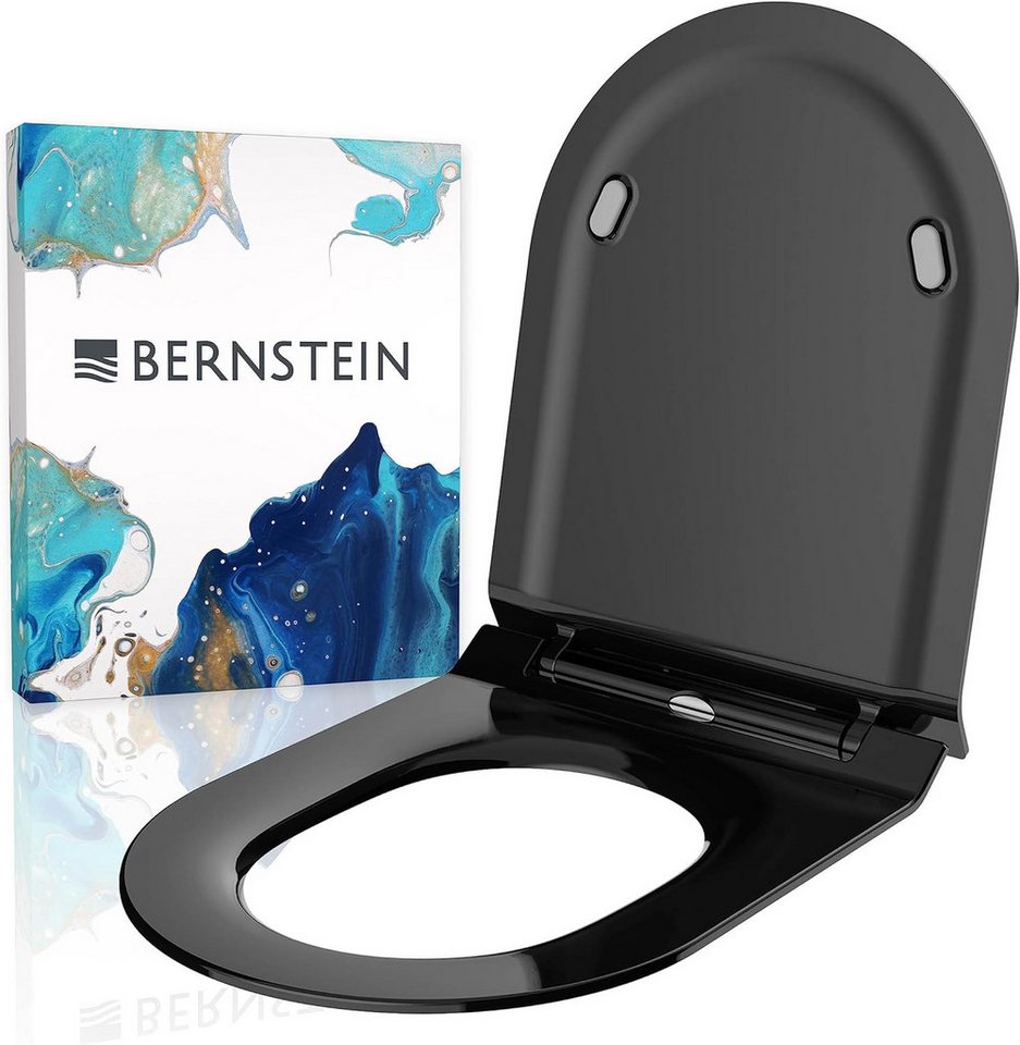 Bernstein WC-Sitz U2019 (Komplett-Set, inkl. Befestigungsmaterial), schwarz / D-Form / Absenkautomatik / flach / abnehmbar / aus Duroplast von Bernstein