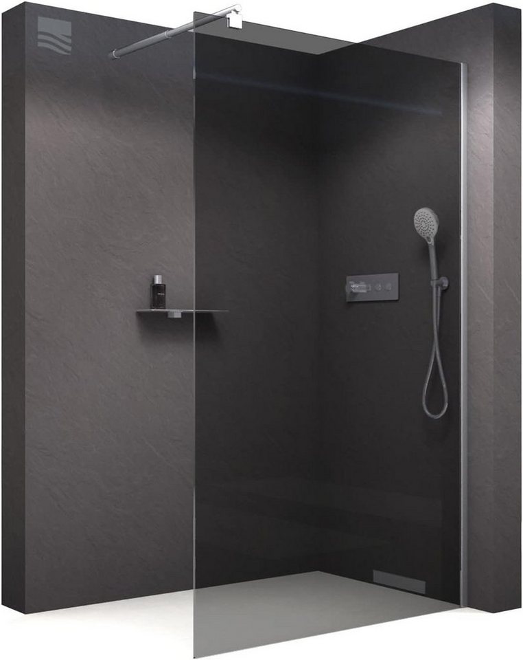 Bernstein Walk-in-Dusche EX101, 10mm ESG-Sicherheitsglas Nano-Beschichtung - Echtglas / Profilfarbe: Chrom, graues Glas / Breite wählbar / Duschabtrennung / 200cm Höhe von Bernstein