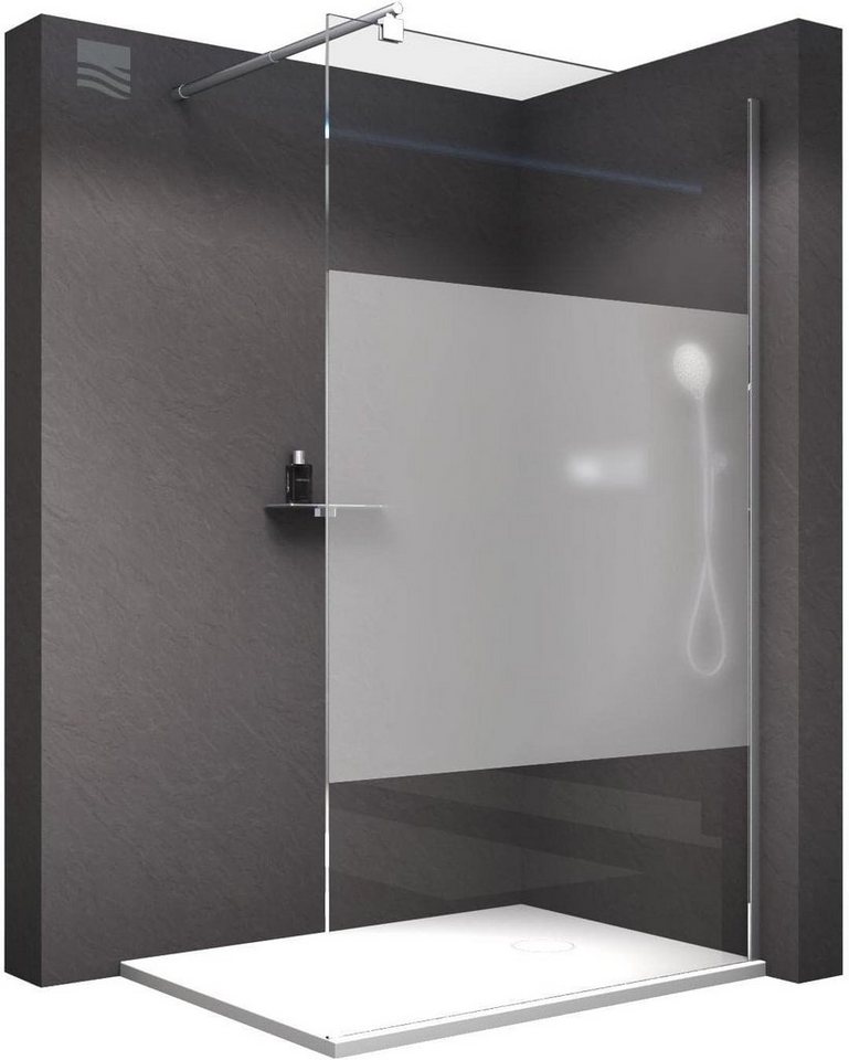 Bernstein Walk-in-Dusche EX101, Aluminium (Chrom), 8mm Nano-Glas / Milchglas-Streifen / Breite wählbar / Duschabtrennung von Bernstein