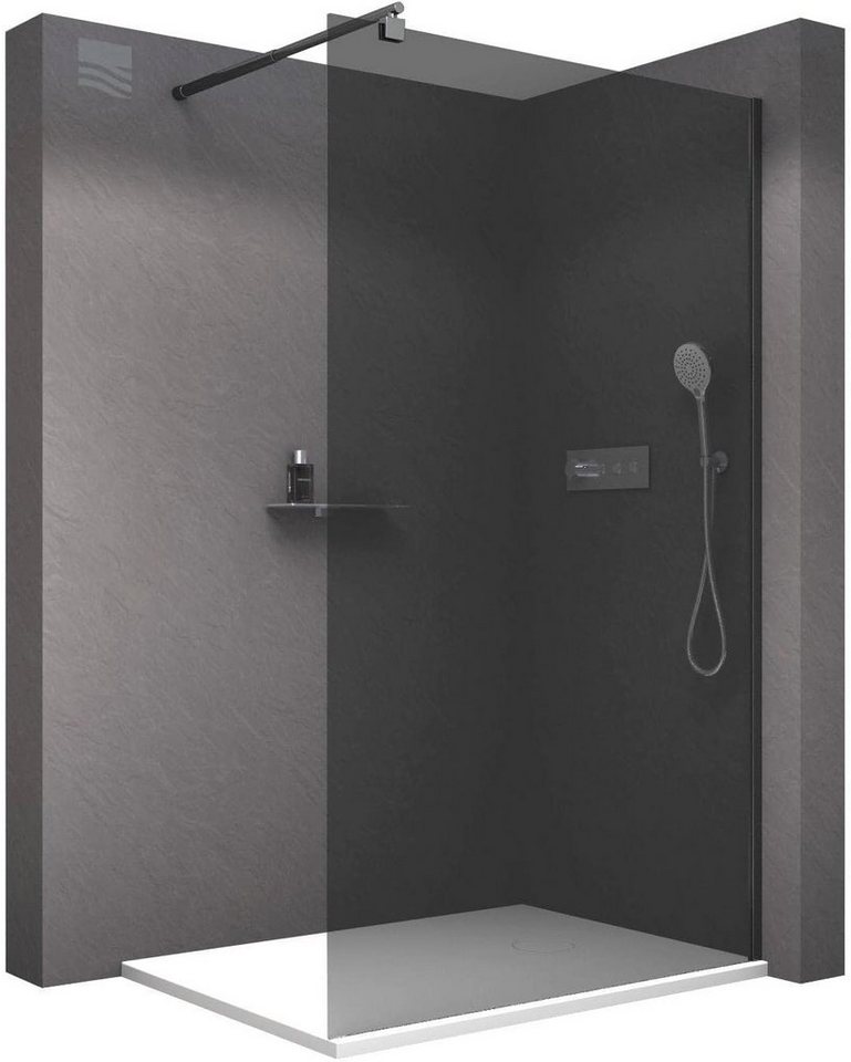 Bernstein Walk-in-Dusche EX101, Aluminium (Schwarz Matt), mm Nano Echtglas / graues Glas / Breite wählbar / Duschabtrennung von Bernstein