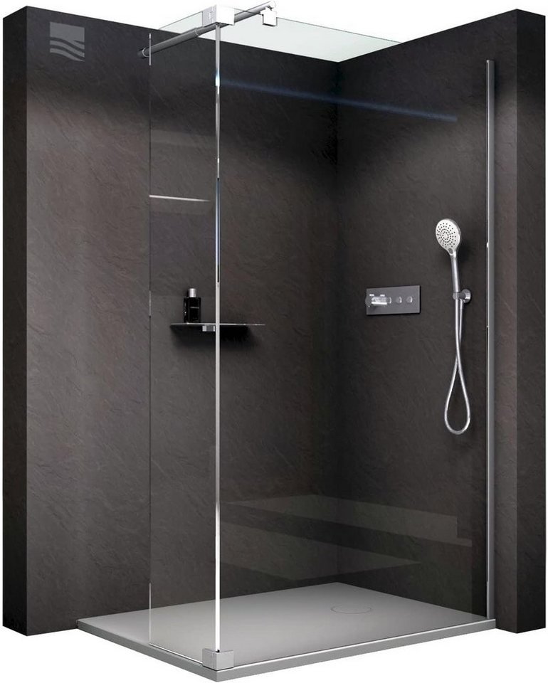 Bernstein Walk-in-Dusche NT109, 8mm ESG-Sicherheitsglas Nano-Beschichtung - Echtglas / Profilfarbe: Chrom / mit Spritzschutz, Klarglas / Breite wählbar / Duschabtrennung / Duschwand / 200cm Höhe von Bernstein