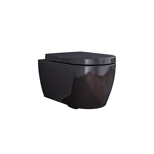 Bernstein Wand Hänge WC NT2039 Schwarz glänzend, Toilette ohne Spülrand, Nano-Beschichtung, Tiefspül-WC, Absenkautomatik (Softclose), WC-Sitz mit Take-Off-Funktion - Standard Deckel mit LED-Nachtlicht von Bernstein