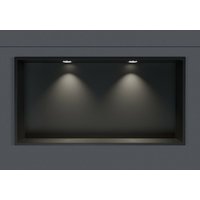 Wandnische aus Edelstahl NT206010X mit LED-Spot - 20 x 60 x 10 cm (h x b x t) - Farbe wählbar Schwarz, 2x Spot Einbaurahmen Chrom von Bernstein