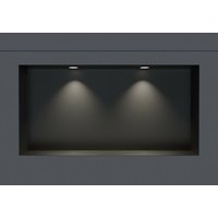 Wandnische aus Edelstahl NT306010X randlos mit LED-Spot - 30 x 60 x 10 cm (h x b x t) - Farbe wählbar Schwarz, 2x Spot Einbaurahmen Schwarz matt von Bernstein