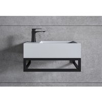 Wandwaschbecken Bernstein BA18 Mineralguss 40x22x10cm Weiß matt mit Ablaufgarnitur ohne Blende Ablagefläche links Untergestell 40S hängend von Bernstein