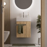 Waschtischunterschrank Gäste-WC Bernstein compact 450 mit Waschbecken 45 cm Regal rechts Badmöbel: Eiche Honiggold, Metallgriff: Chrom von Bernstein