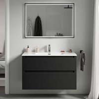 Waschtischunterschrank Bernstein vireo 100cm mit Waschbecken Weiß Badmöbel: Schwarz matt von Bernstein