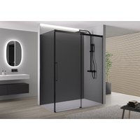 Eckdusche Bernstein DX906 FLEX mit Soft-Close Schiebetür - 8 mm Nano Graues Glas, Schwarz matt, Schiebetür 160 cm, Seitenwand 100 cm von Bernstein
