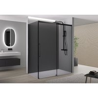Eckdusche Bernstein DX906 flex mit Soft-Close Schiebetür - 8 mm Nano Graues Glas, Schwarz matt, Schiebetür 170 cm, Seitenwand 80 cm von Bernstein