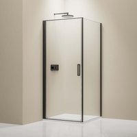 Eckdusche Bernstein NT416 Drehtür 8 mm Nano Echtglas - Tür 90 cm, feststehendes Glas 90 cm, Schwarz matt von Bernstein