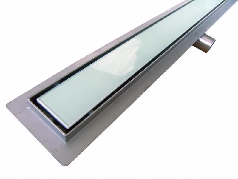 Edelstahl-Duschrinne GL02 für Duschkabine - 600mm inkl. Ablaufblende Glas weiß von Bernstein