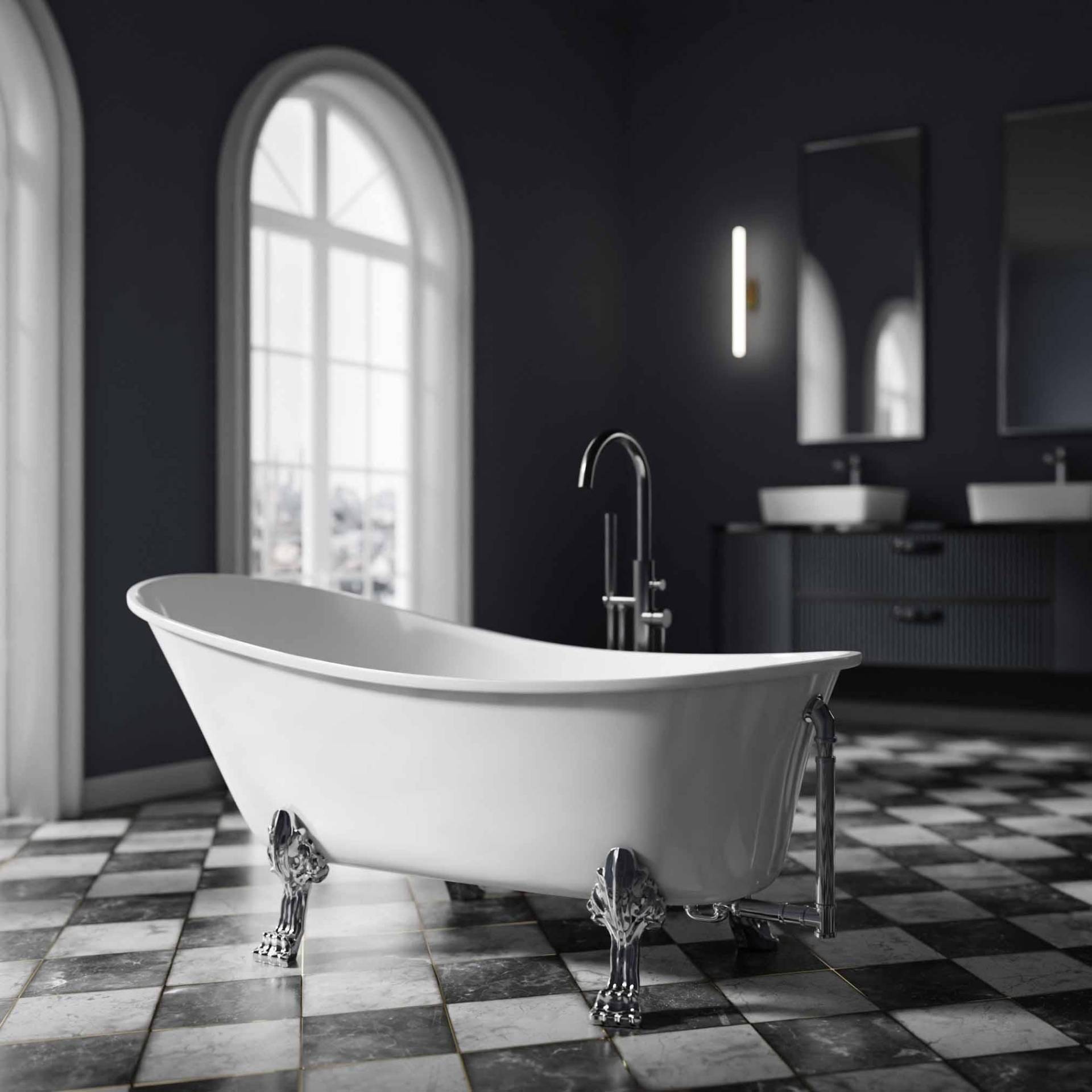 Freistehende Badewanne PARIS Acryl Weiß glänzend - 176 x 71 cm - Metallfüße & Standarmatur wählbar von Bernstein