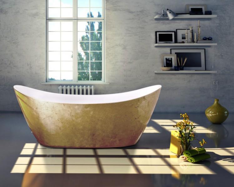 Freistehende Badewanne SIENA Acryl - 173 x 73 cm - Blattgold-Oberfläche von Bernstein