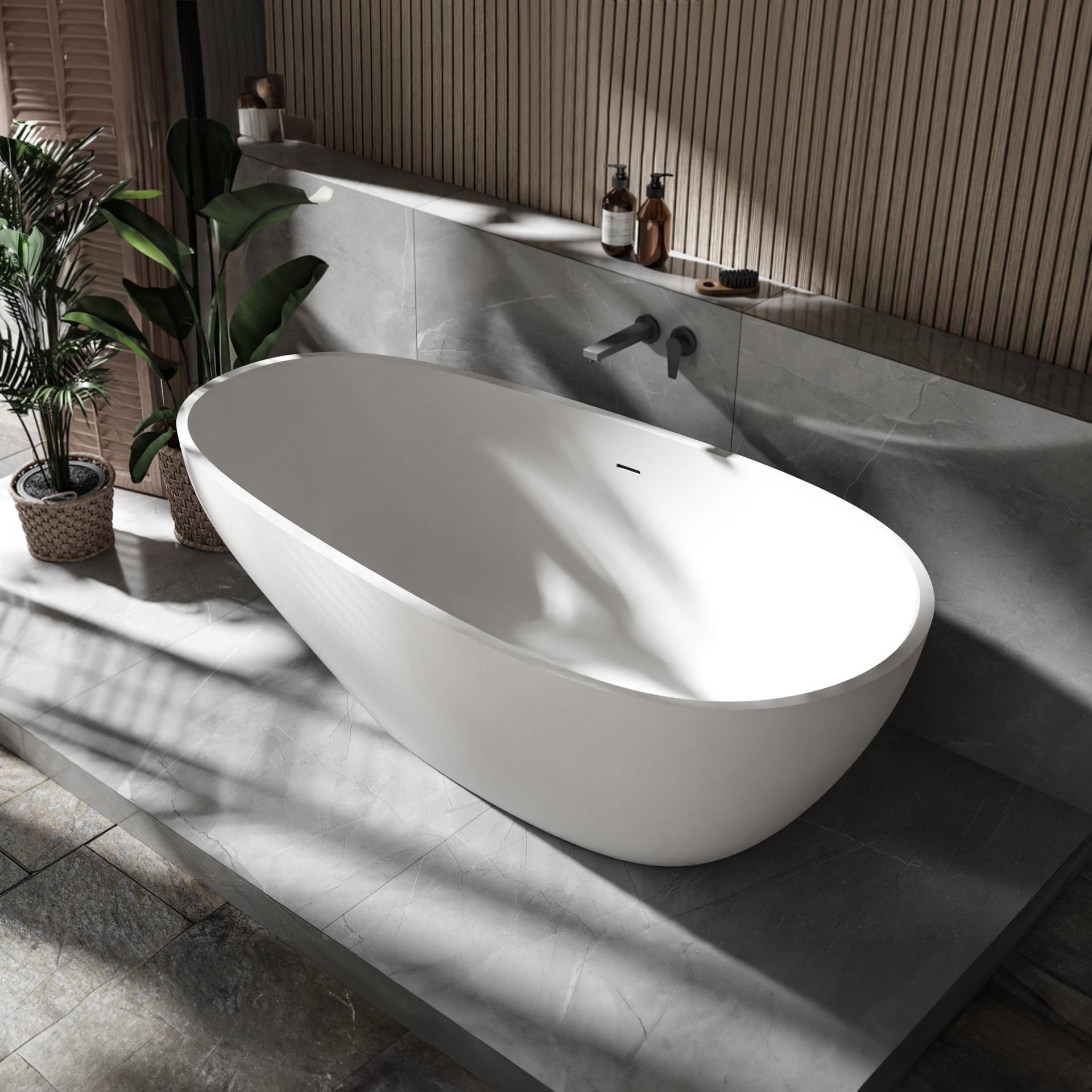 Freistehende Badewanne VELA STONE Mineralguss Weiß - 180 x 90 cm von Bernstein