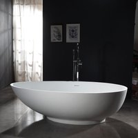 Freistehende Badewanne vigo aus Mineralguss - Größe wählbar - Weiß Matt - Zubehör optional Ohne Standarmatur, Inkl. Siphon, 150 x 75 cm von Bernstein