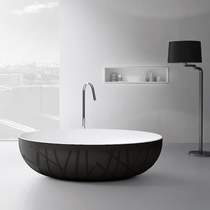 Freistehende Design Badewanne LEO Mineralguss - 170 x 105 x 55 cm - Farbe wählbar von Bernstein