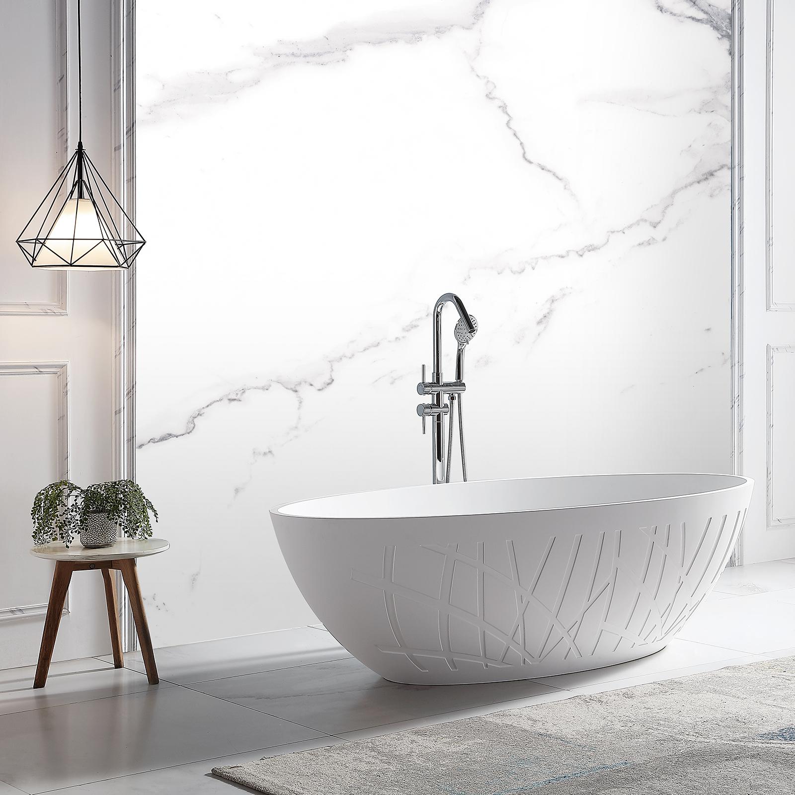 Freistehende Design Badewanne LEO Mineralguss Weiß matt - 180 x 85 x 52 cm von Bernstein