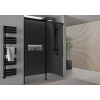 Nischendusche mit Schiebetür Soft-Close Bernstein DX906 FLEX 170 cm Schwarz matt 8 mm Nano Graues Glas von Bernstein