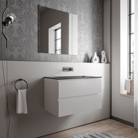 Unterschrank Bernstein AVA 80 cm mit Mineralguss Waschbecken CREAM - Badmöbelfarbe Weiß matt, Waschbecken Schwarz matt ohne Hahnloch von Bernstein