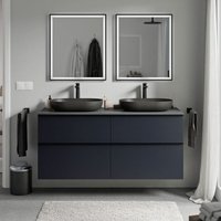 Unterschrank Bernstein LAVOA 140cm für Aufsatzwaschbecken Badmöbel: Mitternachtsblau matt, Metallgriff: Schwarz matt, Waschtischplatte: Anthrazit matt von Bernstein