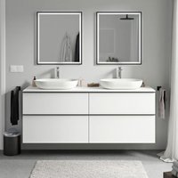 Bernstein - Unterschrank lavoa 160cm für Aufsatzwaschbecken Badmöbel: Weiß matt, Metallgriff: Schwarz matt, Waschtischplatte: Weiß matt von Bernstein