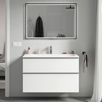 Unterschrank Bernstein LAVOA 80 cm mit Mineralguss Waschbecken CREAM - Badmöbelfarbe Weiß matt, Griff Chrom, Waschbecken Weiß matt mit Hahnloch von Bernstein