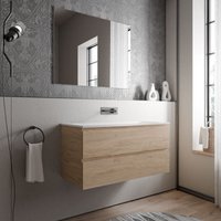 Unterschrank Bernstein ava 100 cm mit Mineralguss Waschbecken bruxelles - Badmöbelfarbe Eiche Honiggold, Waschbecken Weiß matt ohne Hahnloch von Bernstein