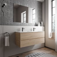 Unterschrank Bernstein ava 120 cm mit Mineralguss Waschbecken cream - Badmöbelfarbe Eiche Honiggold, Waschbecken Weiß matt mit Hahnloch von Bernstein
