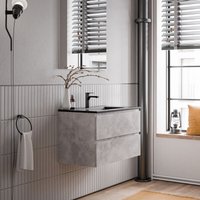Unterschrank Bernstein ava 80 cm mit Keramik Waschbecken - Badmöbelfarbe Beton, Waschbecken Schwarz matt von Bernstein