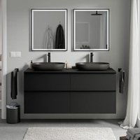 Unterschrank Bernstein lavoa 140cm für Aufsatzwaschbecken Badmöbel: Schwarz matt, Metallgriff: Schwarz matt, Waschtischplatte: Schwarz matt von Bernstein