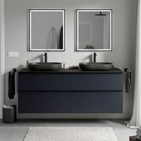 Unterschrank Bernstein lavoa 160cm für Aufsatzwaschbecken Badmöbel: Mitternachtsblau matt, Metallgriff: Chrom, Waschtischplatte: Schwarz matt von Bernstein
