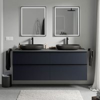 Unterschrank Bernstein lavoa 160cm für Aufsatzwaschbecken Badmöbel: Mitternachtsblau matt, Metallgriff: Schwarz matt, Waschtischplatte: Anthrazit matt von Bernstein