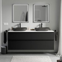 Unterschrank Bernstein lavoa 160cm für Aufsatzwaschbecken Badmöbel: Schwarz matt, Metallgriff: Schwarz matt, Waschtischplatte: Weiß matt von Bernstein