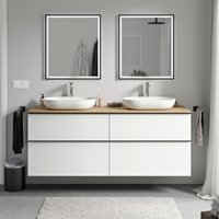 Bernstein - Unterschrank lavoa 160cm für Aufsatzwaschbecken Badmöbel: Weiß matt, Metallgriff: Anthrazit matt, Waschtischplatte: Eiche Honiggold von Bernstein
