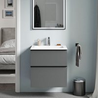 Unterschrank Bernstein lavoa 60 cm mit Mineralguss Waschbecken cream - Badmöbelfarbe Anthrazit matt, Griff Schwarz matt, Waschbecken Weiß matt mit von Bernstein