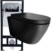 WC-Komplettpaket Bernstein 43 B-8030R Schwarz matt mit Soft-Close Sitz Vorwandelement G3004A Betätigungsplatte 4112 Weiß matt von Bernstein