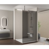 Walk-In 10mm Nano Echtglas EX102-2 - Graues Glas 220cm - 14mm Edelstahlprofil - Profilfarbe & Breite wählbar 1200mm, eckig, Graphitschwarz gebürstet, von Bernstein