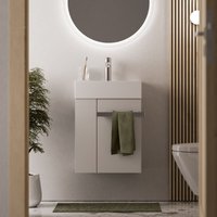Waschtischunterschrank Gäste-WC Bernstein COMPACT 450 mit Waschbecken 45 cm Regal links Badmöbel: Weiß matt, Metallgriff: Chrom von Bernstein