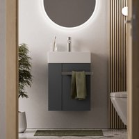 Waschtischunterschrank Gäste-WC Bernstein compact 450 mit Waschbecken 45 cm Regal links Badmöbel: Anthrazit matt, Metallgriff: Chrom Waschtischunterschrank Gäste-WC Bernstein compact 450 mit Waschbecken 45 cm Regal links Badmöbel: Anthrazit matt, Metallgriff: Chrom von Bernstein