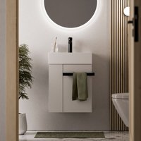 Waschtischunterschrank Gäste-WC Bernstein compact 450 mit Waschbecken 45 cm Regal links Badmöbel: Weiß matt, Metallgriff: Schwarz matt Waschtischunterschrank Gäste-WC Bernstein compact 450 mit Waschbecken 45 cm Regal links Badmöbel: Weiß matt, Metallgriff: Schwarz matt von Bernstein