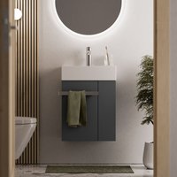 Waschtischunterschrank Gäste-WC Bernstein compact 450 mit Waschbecken 45 cm Regal rechts Badmöbel: Anthrazit matt, Metallgriff: Chrom von Bernstein