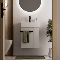 Waschtischunterschrank Gäste-WC Bernstein compact 450 mit Waschbecken 45 cm Regal rechts Badmöbel: Weiß matt, Metallgriff: Schwarz matt Waschtischunterschrank Gäste-WC Bernstein compact 450 mit Waschbecken 45 cm Regal rechts Badmöbel: Weiß matt, Metallgriff: Schwarz matt von Bernstein