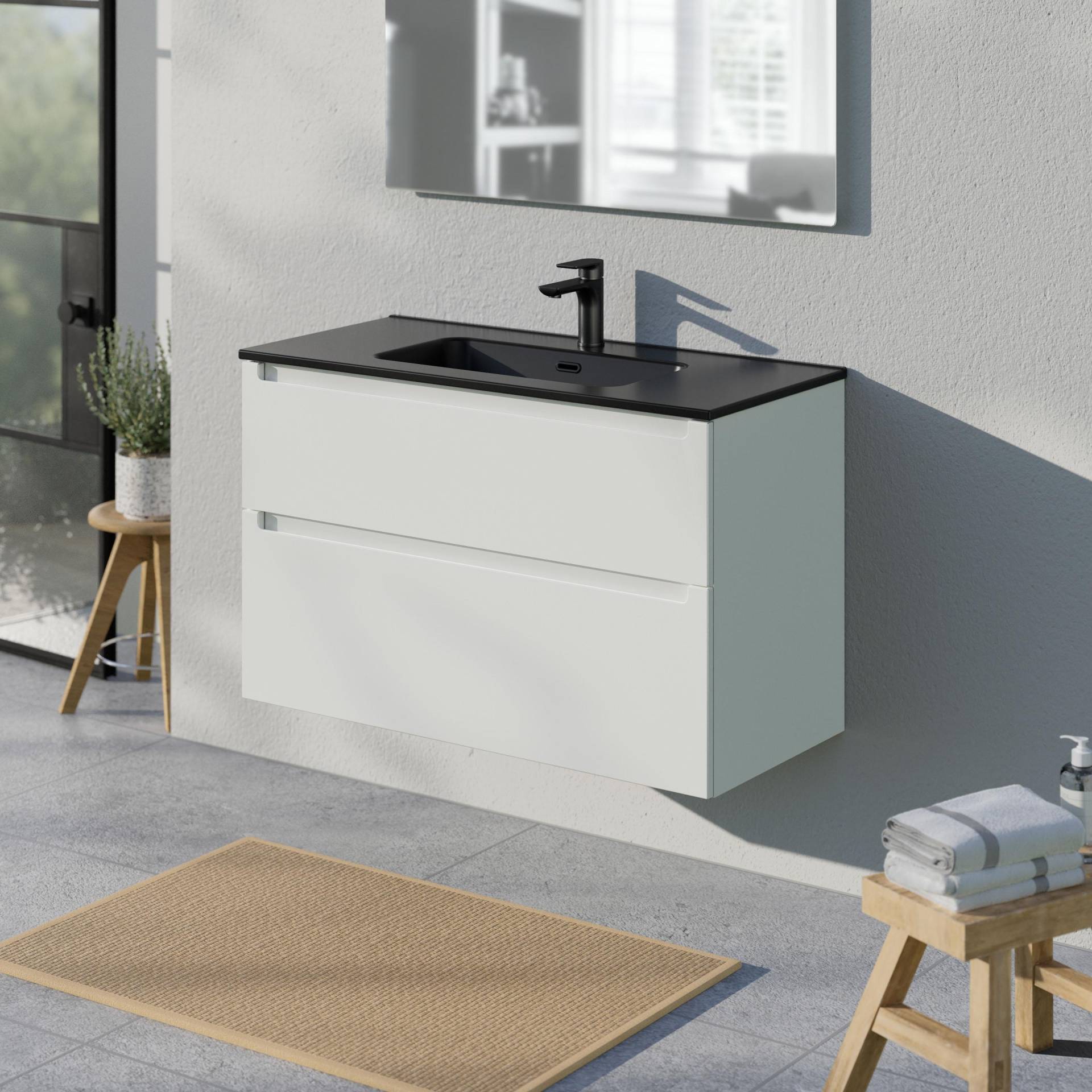 Waschtischunterschrank VIREO 100cm mit Waschbecken schwarz - Farbe wählbar von Bernstein